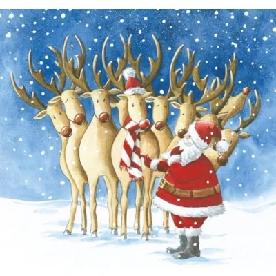 Image of GBCC Charity Christmas Cards Pack of 6 with Santa&#039;s Reindeer Artistic Design Eco Friendly Xmas Multipack Envelopes