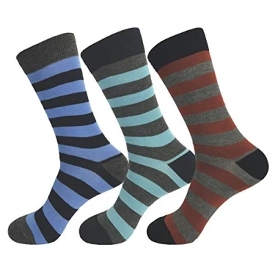 Image of Jasmine Silk 3 Pairs Supersoft Mens Bamboo Socks Thermal Sock 7 11 Patterns (Green Blue and Pumpin Stripe)