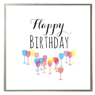 Image of Claire Giles Quill Wine Glasses Birthday Greeting Card