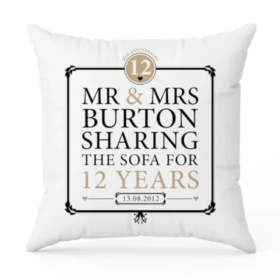 Image of The Gift Experience Personalised 12th Anniversary Sharing Sofa Pillow Cushion With Insert, Home Decor, Gifts, Silk