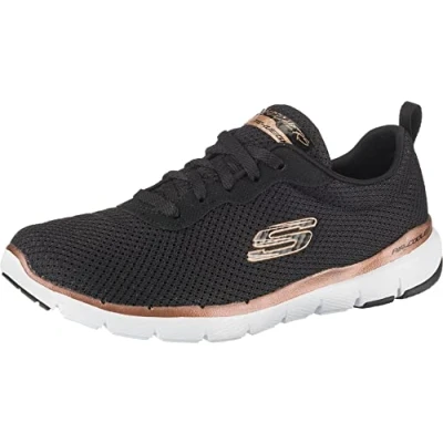 Image of Skechers Women&#039;s Flex Appeal 3.0 First Insight Trainers, Black Mesh Rose Gold Trim, 5.5 UK