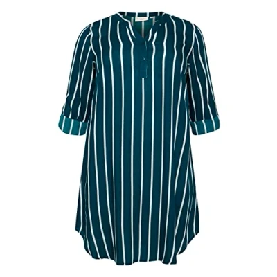 Image of Kaffe Curve Women&#039;s Plus Size Shirt Dress Tunic Long Sleeves Knee Length, Legion Blue/Chalk Stripe, 16/Big