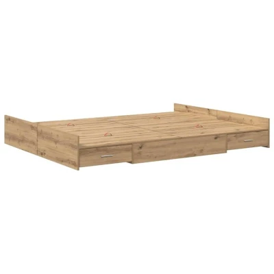 Image of vidaXL Storage Bed Frame with Drawer Headboard Artisan oak 150 x 200 cm
