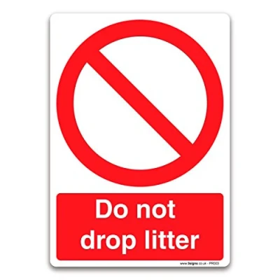 Image of Do not drop litter A5 148x210mm Self adhesive Vinyl Prohibition Safety Sign