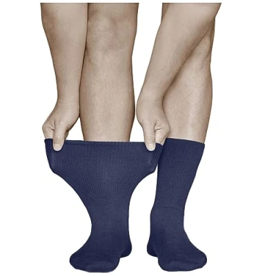 Image of vitsocks Men&#039;s Extra Wide Loose Fitting Diabetic Socks (3 PAIRS) Swollen Feet Ankles Legs, navy blue, 8.5 9.5