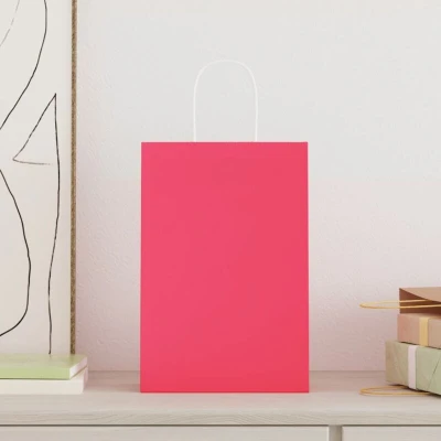 Image of vidaXL Paper Bags 50 pcs with Handles Pink 21x11x31 cm