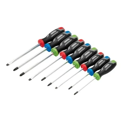 Image of Draper 9pc Pound Thru Soft Grip Screwdriver Set 13487 Magnetic Tip, CRV Blade
