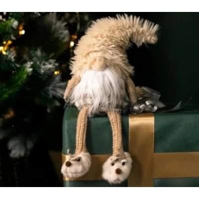 Image of Marco Paul Christmas Super Furry Fabric Gonk Soft Touch Plush Festive Indoor Ornament Novelty Xmas Home Decoration Winter Santa Figure (Santa Sitting with Slippers)
