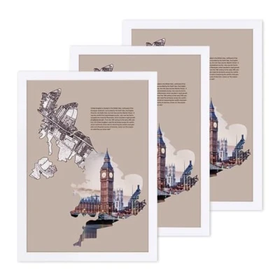 Image of SONGMICS Picture Frame Set of 3, A3 (29.7 x 42 cm) without Mat, A4 (21 29.7 with Glass Front, Home and Office, White MDF Photo Frames RPF03WT