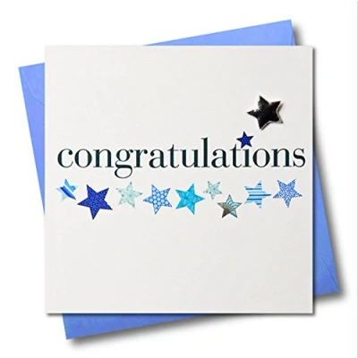 Image of Claire Giles Hearts and Stars Congratulations Card Blue