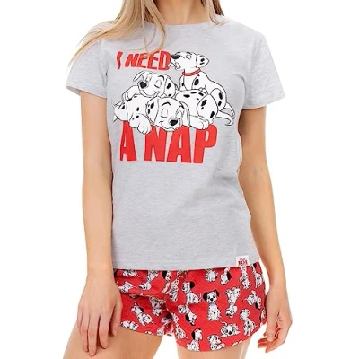 Image of Disney Pyjamas Womens 101 Dalmatians Short Pjs for Women Sets Women&#039;s Nightwear Grey Size X Large