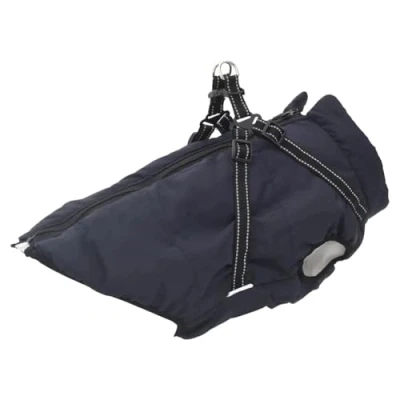 Image of vidaXL Dog Coat with Harness Waterproof Reflective Jacket Adjustable Pet Vest Soft Fleece Lining and D Ring Attachment Navy Blue 5XL