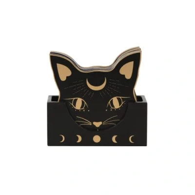 Image of Something Different Mystic Mog Gothic Cat Set of 4 Mystical Black Coaster