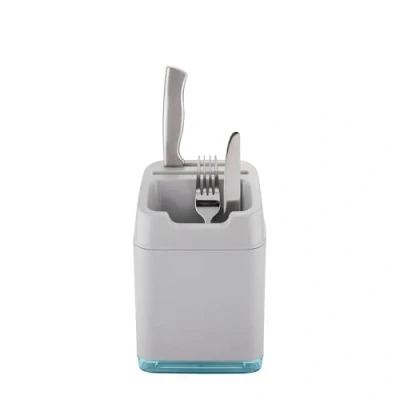 Image of Minky Utensil Caddy, Holder with Knife Slots, Large Compartment for Cutlery &amp; Utensils, Kitchen Organiser Drainer, Sleek Accessories, Made in The UK (Light Grey)