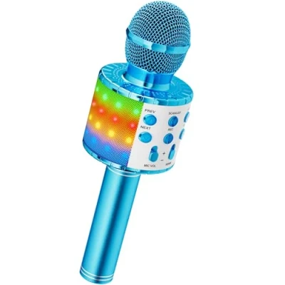 Image of Ankuka Karaoke Wireless Microphone, 4 in 1 Handheld Bluetooth Microphones Speaker Machine with Dancing LED Lights, Home KTV Player Compatible Android &amp; iOS Devices, Blue