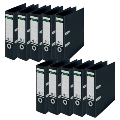 Image of 180 Recycled Lever Arch File A4 80mm Black (Pack of 10) 10180095 Leitz