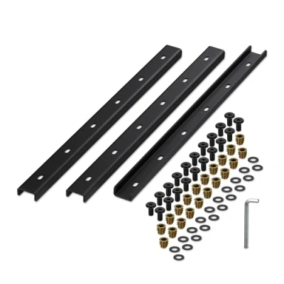 Image of C Channel Table Support, Set of 3, Metal Bracket 60 cm, Stabilises Tabletops, Hidden Rail, 3 mm Steel, Black Relaxdays
