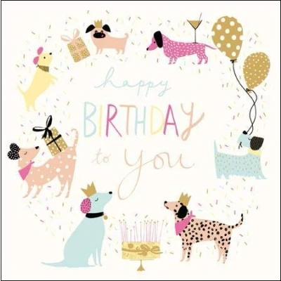 Image of Female Birthday Card Foil and Embossed Finish Party Pups from The Peach &amp; Prosecco Range (WDM 440496)