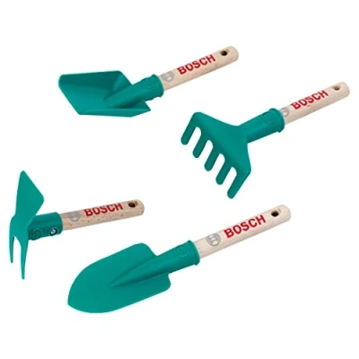 Image of Theo Klein 2735 Bosch gardening hand tool set I Includes spade, rake, shovel and hoe Eyelet for hanging Toy children from 3 years