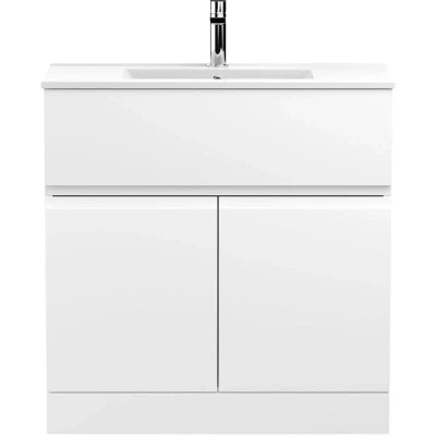 Image of Hudson Reed Urban Floor Standing 2 Door Vanity Unit with Basin Satin White 800mm Wide