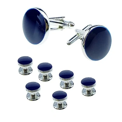 Image of Cufflinks for Men 8pcs Mens and Studs, Tuxedo Shirt Studs Set Wedding Valentines Festival Birthday Anniversary Graduation Gift (Blue)