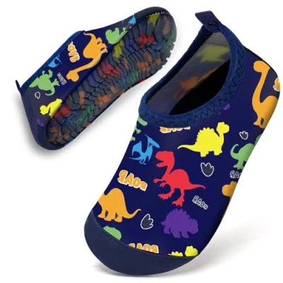 Image of Water Shoes Toddler Kids Baby Infant Boys Beach Swim Barefoot Aqua Socks Non Slip for Swmming Pool Park(Navy Dinosaur,18/19)