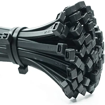 Image of ERKO Cable Ties Black 400 x 4,8 mm 100 Pieces Chemical Resistant 49lbs Tensile Strength, Professional Zip Tie Wraps, Indoor and Outdoor use, Managment