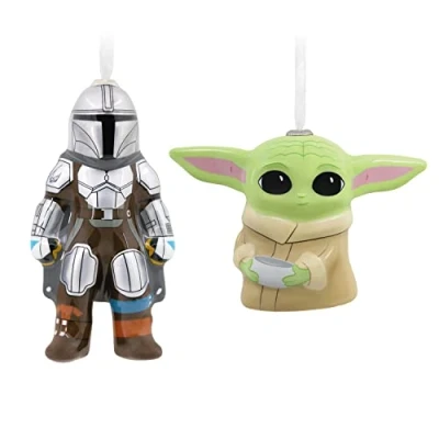 Image of Hallmark Star Wars: The Mandalorian and Grogu Holding Cup Decoupage Christmas Ornaments, Set of 2 (0003HCM1125)