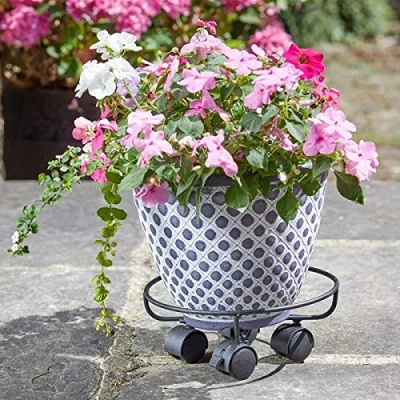 Image of Garden Mile® Plant Pot Caddy Stand Indoor Outdoor Patio Home Rollers Saucer Tray Pallet (25cm Elegance Caddy)
