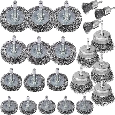 Image of Wire Brush Wheel Cup Set, for Drill 1/4 Inch Hex Shank Coarse Carbon Steel Crimped Cleaning Rust