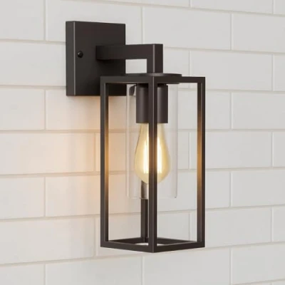 Image of CGC Lighting Black Modern Glass Outdoor Wall Light Double Twin Lantern Garden Porch Patio Lamp Conservatory Door Cottage (Black Down Lantern)