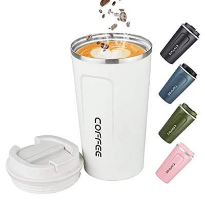 Image of 17oz (500ml) Vacuum Insulated Travel Mug, Leakproof Double Wall Stainless Steel Reusable Coffee Cup with Lid for Hot &amp; Cold Drinks, White