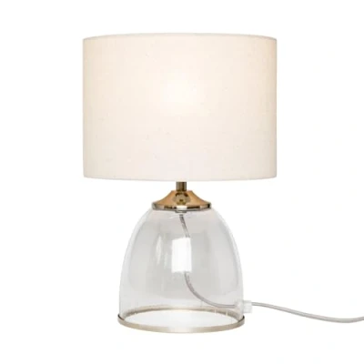 Image of LITECRAFT Table Lamp Clear Glass Base with Natural Drum Shade Satin Nickel