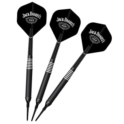 Image of Jack Daniel&#039;s Officially Licensed Brass Soft Tip Darts Set Electro Black White Ring 19g (D9703)