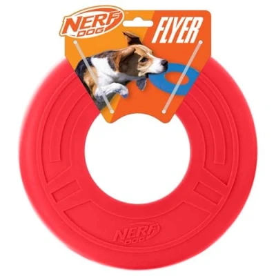 Image of Nerf Dog Atomic Flyer Toy, Flying Disc, Lightweight, Durable and Water Resistant, Great for Beach Pool, 10 inch Diameter, Medium/Large Breeds, Single Unit, Red, one Size Most