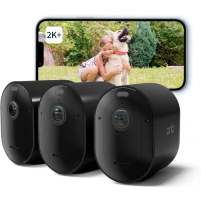 Image of Arlo Pro 5 Outdoor Security Camera, 3 Cam, 2K HDR, Wireless CCTV, 8 Month Battery, Colour Night Vision, Dual Band Wifi, 2 Way Audio, Alarm Siren, No Hub Needed, 30 Day Free Trial of Secure, Black