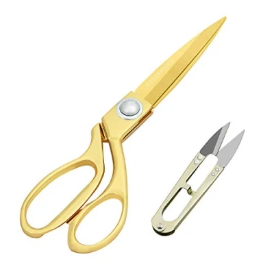 Image of Handi Stitch Gold Tailor Dressmaking Scissors &amp; Yarn Thread Snippers Heavy Duty 25.4cm/10 Inch Stainless Steel Sharp Shears Cutting Fabric, Clothes, Leather, Denim, Altering, Sewing Tailoring