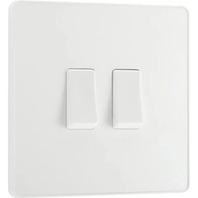 Image of BG Electrical Double Wall Light Switch, 2 Way, Screwless Front Plate, Round Edges, Evolve, Pearlescent White, 20A, 16AX, PCDCL42W