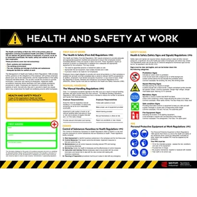 Image of Health &amp; Safety At Work Guide Poster, Easy To Read Information Guide, Made From Anti Scuff Laminate PVC, Ideal For Workplaces, W594mm x H420mm