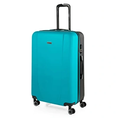 Image of ITACA Rigid Cabin Suitcase Travel Small with Wheels ABS Hand Luggage Case Telescopic Handle Lightweight Carry on TSA Combination Lock , Tourquise Anthracite