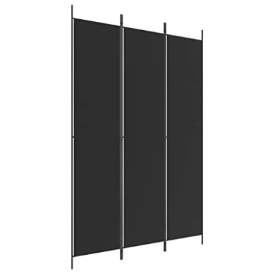 Image of vidaXL 3 Panel Room Divider, Durable Black Fabric, 150x220 cm, Foldable Design for Easy Storage, Protective against Direct Sunlight, Assembly, Modern Decorative Screen Bedroom and Living