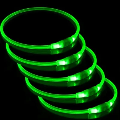 Image of 5 PCS LED Dog Collar, USB Rechargeable Flashing Collar for Night Safety, Adjustable, Waterproof, Bright Illuminated Dogs, One Size Fits All, Green