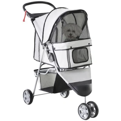 Image of PawHut Pet Travel Stroller Cat Dog Pushchair Trolley Puppy Jogger Carrier Three Wheels for Small Miniature Dogs(Grey)