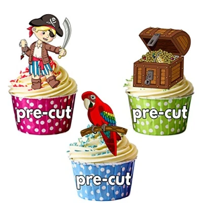 Image of AK Giftshop PRE CUT Boy Pirate Mix Edible Cupcake Toppers/Cake Decorations (Pack of 12)