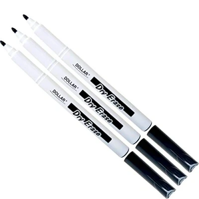 Image of Dry Erase Everyday Use Whiteboard Marker Pens Easy Wipe School Office Business (3 x 1.0mm Medium Black + 5 PATEL Ball Pens)