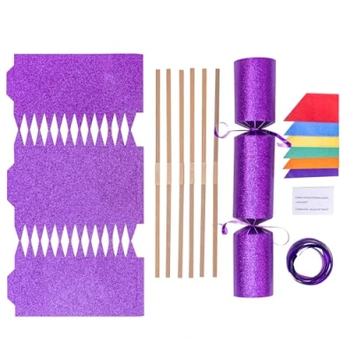 Image of evelay Make Your Own Christmas Cracker Kit Crackers Hats Snaps Jokes Party Favours 12 Pieces (PurpleGlitter)
