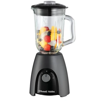 Image of Russell Hobbs Jug Blender [Smoothie Maker] Mixer for Juices &amp; Baby Food (1.5L Glass Jar, 2 speeds pulse settings, Stainless steel blades, BPA free, 850W Peak Power) Matte Charcoal 27121