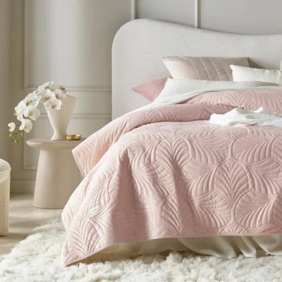 Image of ROOM99 Feel Elegant Dusty Pink Bedspread 240 x 260 cm Versatile for Bed and Sofa Quilted Velvet