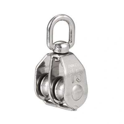 Image of ExcInter Double Pulley M15 Steel Wheel Block Heavy Duty Roller Loading 304 Stainless Silver