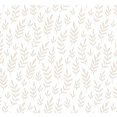 Image of Melody Jane Dolls House Light Coral Flower Leaf Pattern on White Miniature Print Wallpaper